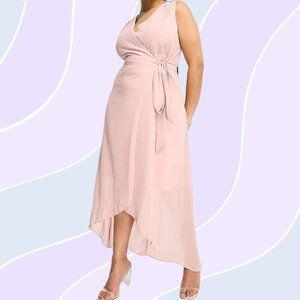 TFNC Plus Bridesmaid Chiffon wrap maxi dress in Mauve Size 22